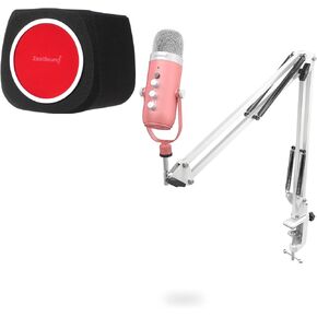 ZealSound Gaming USB Microphone k66p-s and ws18r Pop Filter Bundle