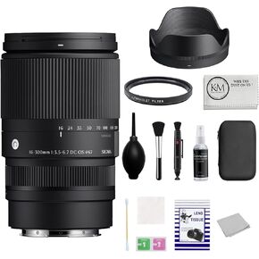 Sigma 16-300mm f/3.5-6.7 DC OS Contemporary Lens (E Mount) Bundle with UV Filter + Cleaning Kit + Microfiber Cloth (4 Items)