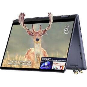 Dell Inspiron 14 2-in-1 14" FHD Touch Laptop, AMD Ryzen 5 8640HS 6Cores, Win11Pro Office Lifetime License, 64GB DDR5 2TB SSD, Wi-Fi6E Backlit KB Fingerprint, Midnight Blue, & HDMI Cable, W/GaLiMu
