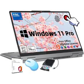Lenovo IdeaPad Flex 5i 2-in-1 Laptop - w/Office & External DVD Drive, 14" WUXGA Touchscreen, Fingerprint Reader,Backlit Keyboard, Intel 7-150U CPU(10-Core), Win 11 Pro(16GB RAM, 1 TB SSD)