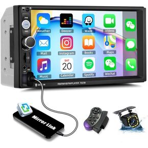 SIXWIN 4G+64G Android 13 Car Stereo 7 Inch Touch Screen Double Din Car Radio with CarPlay Android Auto Mirror Link UI Bluetooth FM GPS Navigation WiFi FM SWC Shot Cut Backup Camera MIC