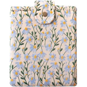 Embroidered Fabric Sleeve for iPad 9.7/10.2/10.5/10.9, Nook Glowlight Plus, Mass Market Paperback Books – Padded Protective Cover, Handcrafted Character - Blue & Beige Daisy