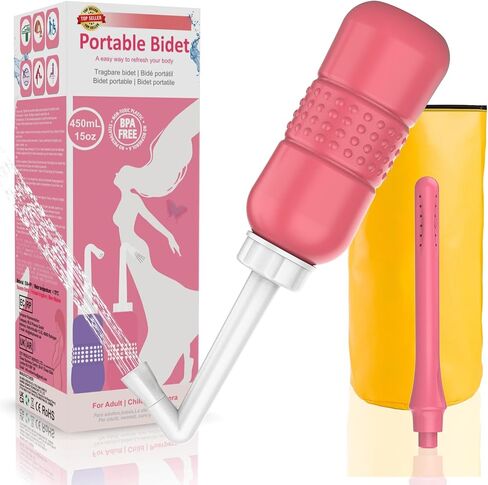 2PCS-Pack Peri Bottle for Postpartum Essentials, Feminine Care 450ml Postpartum Perineal Cleansing 15oz Portable Bidet Travel Bidet with Waterproof Storage Bag (Pink+Blue) in Kuwait