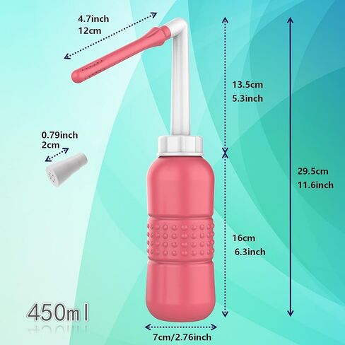 2PCS-Pack Peri Bottle for Postpartum Essentials, Feminine Care 450ml Postpartum Perineal Cleansing 15oz Portable Bidet Travel Bidet with Waterproof Storage Bag (Pink+Blue) in Kuwait