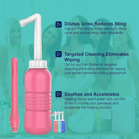 2PCS-Pack Peri Bottle for Postpartum Essentials, Feminine Care 450ml Postpartum Perineal Cleansing 15oz Portable Bidet Travel Bidet with Waterproof Storage Bag (Pink+Blue) in Kuwait