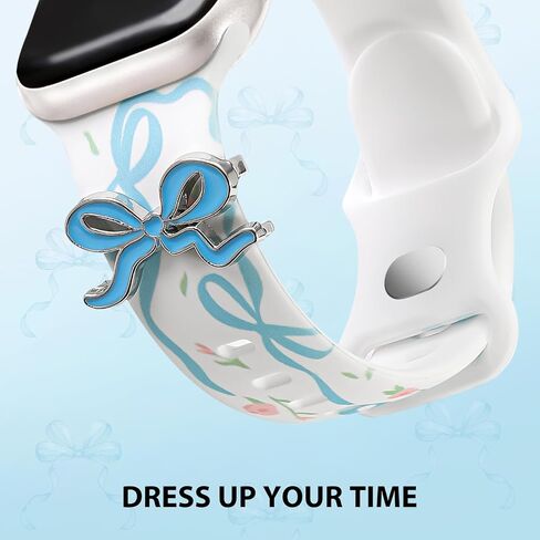 حزام لطيف لشرائط Apple Watch 42mm 41mm 40mm 38mm 46mm 45mm 44mm 49mm مع سحر القوس ، سوار من السيليكون الناعم لسلسلة Band Iwatch 10 9 8 7 6 5 4 3 SE Women in Kuwait