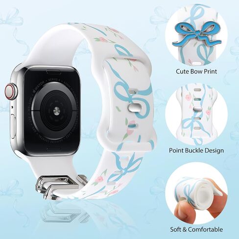 حزام لطيف لشرائط Apple Watch 42mm 41mm 40mm 38mm 46mm 45mm 44mm 49mm مع سحر القوس ، سوار من السيليكون الناعم لسلسلة Band Iwatch 10 9 8 7 6 5 4 3 SE Women in Kuwait