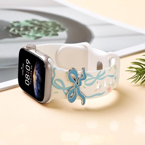 حزام لطيف لشرائط Apple Watch 42mm 41mm 40mm 38mm 46mm 45mm 44mm 49mm مع سحر القوس ، سوار من السيليكون الناعم لسلسلة Band Iwatch 10 9 8 7 6 5 4 3 SE Women in Kuwait
