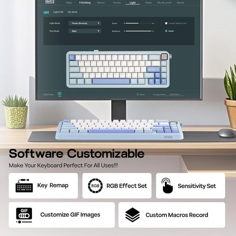 EPOMAKER HE65 MEC Wireless Mechanical Keyboard with Screen and Knob, 2ms Latency, RGB Backlight, Gasket Mount, Hot Swappable, N-Key Rollover (BlueWhite) in Saudi Arabia