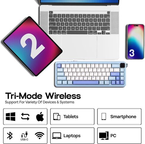 EPOMAKER HE65 MEC Wireless Mechanical Keyboard with Screen and Knob, 2ms Latency, RGB Backlight, Gasket Mount, Hot Swappable, N-Key Rollover (BlueWhite) in Saudi Arabia
