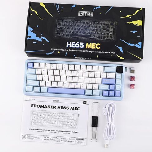 EPOMAKER HE65 MEC Wireless Mechanical Keyboard with Screen and Knob, 2ms Latency, RGB Backlight, Gasket Mount, Hot Swappable, N-Key Rollover (BlueWhite) in Saudi Arabia