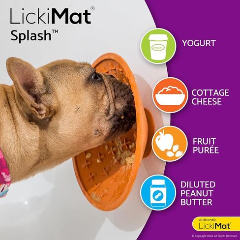 LickiMat Splash, Dog Slow Feeder Bowl Lick Mat, Boredom Anxiety Reducer, Sticks to Smooth Surface; Perfect for Food, Treats, Yogurt, or Peanut Butter. Fun Alternative to a Slow Feed Dog Bowl, Orange in Kuwait
