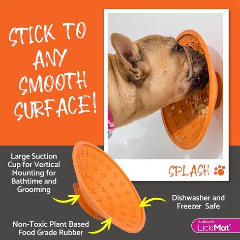 LickiMat Splash, Dog Slow Feeder Bowl Lick Mat, Boredom Anxiety Reducer, Sticks to Smooth Surface; Perfect for Food, Treats, Yogurt, or Peanut Butter. Fun Alternative to a Slow Feed Dog Bowl, Orange in Kuwait