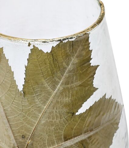 Creative Co-Op Handblown Glass Hurricane with Embedded Papaya Leaves and Gold Foil Edge, Clear, 8" L x 8" W x 10" H in Saudi Arabia