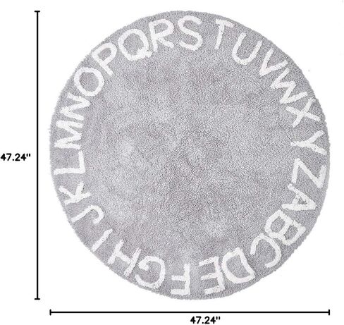 ABC Nursery Rugs Round Kids Rug Circle Alphabet Rug Kids Play Mat for Infants Boys Girls Soft Cotton Carpet Educational Area Rug 47inch (Gray) in Kuwait