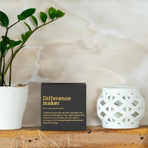 Difference Maker Definition Home Office Decor Wooden Box Sign, Classic Retirement New Job Appreciation Gifts for Women Men Teacher Boss Leader Coworker Farmhouse Desk Decor Table Shelf Wall Plaque in Saudi Arabia