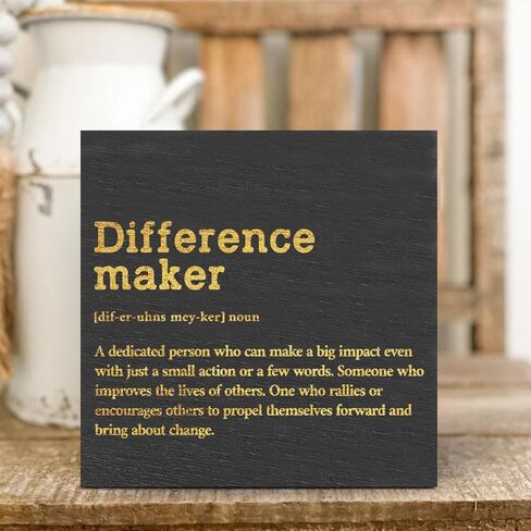 Difference Maker Definition Home Office Decor Wooden Box Sign, Classic Retirement New Job Appreciation Gifts for Women Men Teacher Boss Leader Coworker Farmhouse Desk Decor Table Shelf Wall Plaque in Saudi Arabia