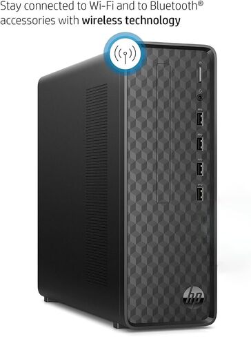 HP Slim Desktop, Intel Core i3-10105 Processor, 12GB DDR4 RAM, 512GB PCIe M.2 SSD, HDMI, RJ-45, Wireless Keyboard & Mouse, Wi-Fi, Windows 11 Home, Black in Saudi Arabia