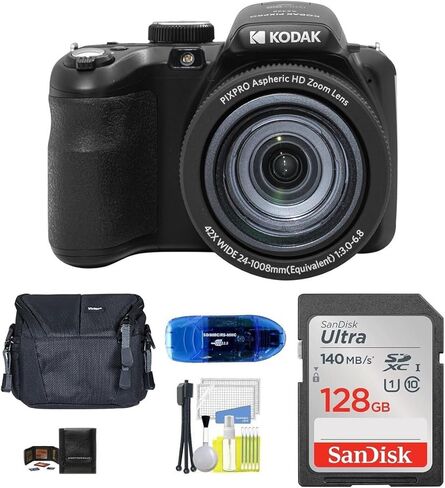 Kodak PIXPRO AZ425 Digital Camera Bundle, Includes: SanDisk 128GB SDXC Memory Card, Small Camera Bag, SD Card Reader and More (6 Items) (Black) in Saudi Arabia