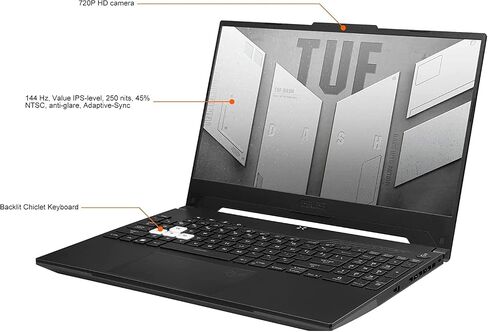 كمبيوتر محمول للألعاب ASUS TUF Gaming A15، شاشة 15.6 بوصة FHD 144 هرتز، شاشة 100% sRGB، GeForce RTX 4050، AMD Ryzen 7 7435HS، 16 جيجابايت DDR5، 512 جيجابايت PCIe SSD، Wi-Fi 6، Windows 11، FA507NUR-AS73 in Kuwait