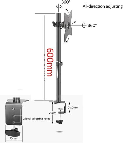 FNJTDVWS 600mm DL-T600-160 سطح المكتب حامل كامل الحركة 360 درجة حامل الفولاذ 10 "-32" حمولة قاعدة الذراع Mount Base Clamp 20 كجم (مع قاعدة المشبك) in Kuwait
