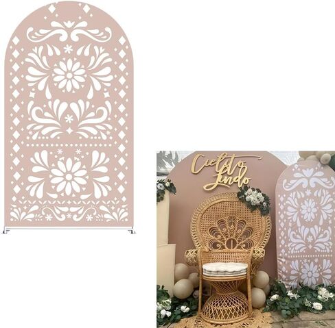 Beige Cielito Lindo Arch Backdrop Cover Cover Mexican Fiesta Fiesta Wedding Birthday Decorations Arch Spandex يغطي حفلات استحمام الطفل المعمدانية (4 × 7.2 قدمًا ، G-3738) in Kuwait