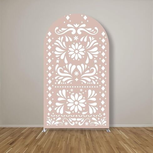 Beige Cielito Lindo Arch Backdrop Cover Cover Mexican Fiesta Fiesta Wedding Birthday Decorations Arch Spandex يغطي حفلات استحمام الطفل المعمدانية (4 × 7.2 قدمًا ، G-3738) in Kuwait