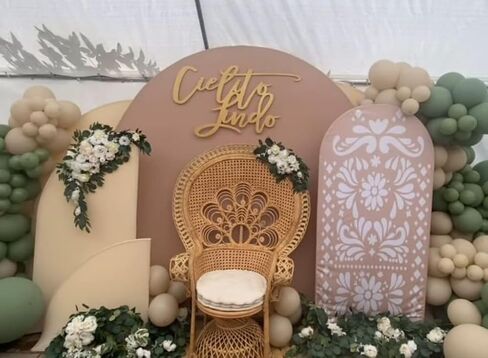 Beige Cielito Lindo Arch Backdrop Cover Cover Mexican Fiesta Fiesta Wedding Birthday Decorations Arch Spandex يغطي حفلات استحمام الطفل المعمدانية (4 × 7.2 قدمًا ، G-3738) in Kuwait