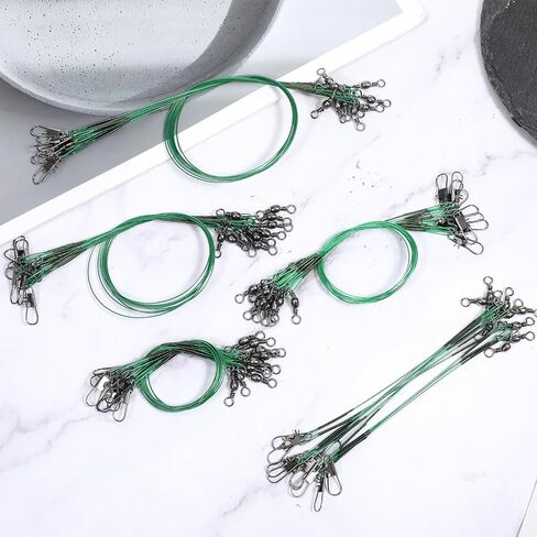 50 Pcs Fishing Leaders with Swivels, Steel Wire Fishing Leader High-Strength Anti-Bite Wire Leader Line Kit for Saltwater Freshwater, Connects Lures, Hooks, Rigs (4/6/8/10/12 Inch) in Saudi Arabia