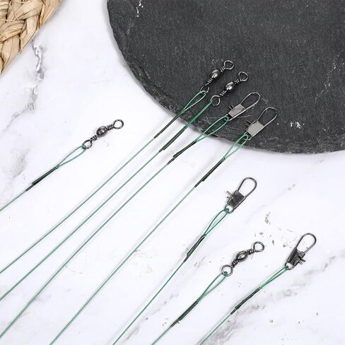 50 Pcs Fishing Leaders with Swivels, Steel Wire Fishing Leader High-Strength Anti-Bite Wire Leader Line Kit for Saltwater Freshwater, Connects Lures, Hooks, Rigs (4/6/8/10/12 Inch) in Saudi Arabia