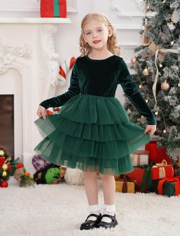 FYMNSI Toddler Girls Velvet Tulle Tutu Dress Kids Long Sleeve Princess Birthday Xmas Party Dresses Gowns Fall Winter Outfit in Saudi Arabia