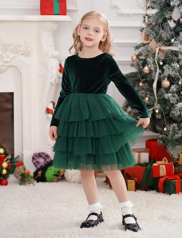 FYMNSI Toddler Girls Velvet Tulle Tutu Dress Kids Long Sleeve Princess Birthday Xmas Party Dresses Gowns Fall Winter Outfit in Saudi Arabia