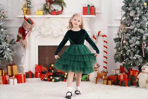 FYMNSI Toddler Girls Velvet Tulle Tutu Dress Kids Long Sleeve Princess Birthday Xmas Party Dresses Gowns Fall Winter Outfit in Saudi Arabia