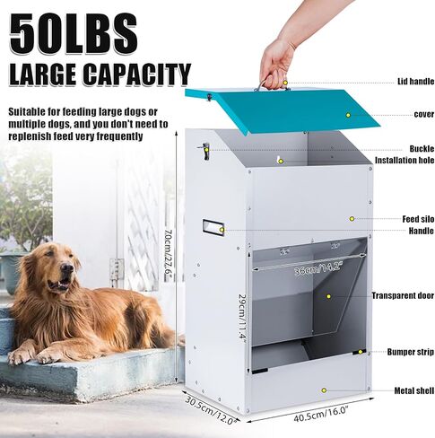 KHEARPSL Galvanized Automatic Dog Feeder Large Breed Dog Food Dispenser for Large Dogs, 25lbs Outdoor Pets Feeder Gravity Food Feeder in Kuwait
