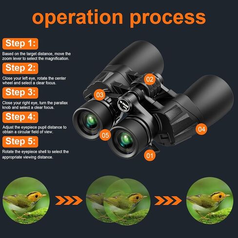 مناظير 20x50 مناظير عالية القوة للبالغين والأطفال مع رؤية ليلية منخفضة الإضاءة، مناظير مدمجة مقاومة للماء لمشاهدة الطيور والصيد والسفر وكرة القدم والنجوم BAK-4 Prism FMC in Kuwait