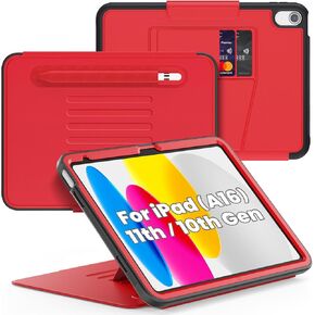 SEYMAC Case for iPad (A16) 11th/10th Generation (2025/2022) - Shockproof Protective, Multiple Angle Stand, Strong Magnetic, Auto Sleep with Pencil Holder/Card Slot, Black
