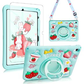للحصول على IPAD 10th Generation Case 10.9 بوصة 2022 لـ iPad A16 CASE 11th Generation 2025 مع حزام الكتف حامي الشاشة 3D مع غطاء واقٍ مقاوم للوقوف 360 درجة