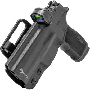 GRITR OWB Kydex Sig Sauer P365-XMACRO Open Carry Pistol Holster for Men & Women w/Optic Cut, Open Bottom, Adjustable Belt Loops, Fits Safariland QLS/G-Code RTI Attachments - Right/Left Hand Options
