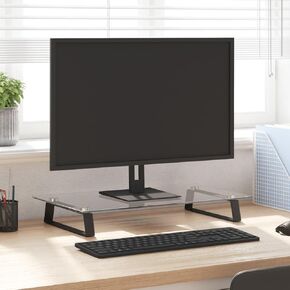 Enhance Comfort with Monitor Stand, Ergonomic Glass and Metal Riser, Organizes Desktop Space, 23.6" x 13.8", Black