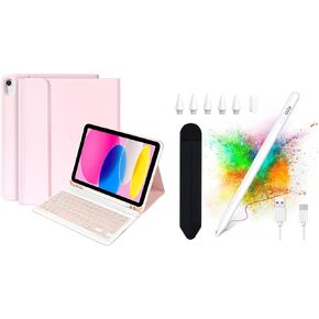 Apple Pencil & Ipad 10th Generation مع لوحة المفاتيح (10.9 "، 2022) (متوافقة فقط مع الجيل العاشر 2022)-حافظة على مستوى القلم الرصاص ، حالة مفاتيح Bluetooth القابلة للانفصال عن iPad 10.9" 1