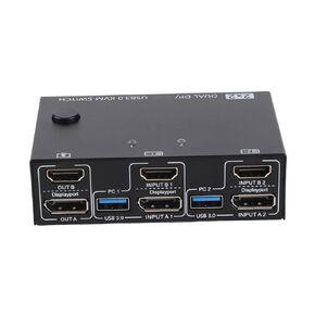 Dual Display Support, HD Multimedia KVM Switch 2 in 2 Out 4K 60Hz USB Dual Monitor KVM Switch, USB 3.0 Port, Plug and Play, for Office, Conference