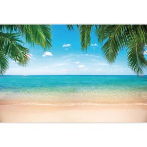 Summer Beach Backdrop Hawaii Ocean Tropical Palm Decorations Background Blue Sea Sky Island Luau Party Backdrop Birthday Baby Shower Wedding Cake Table Banner Studio Props Vinyl 10x8ft