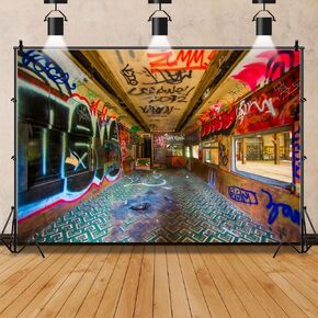 Leowefowa 7x5ft Vinyl Hip Pop Photography Backdrop Colorful Graffiti Art Photo Background Music Theme Party Decor Hip Hop Background Vintage Back to 80s 90s Backdrop Photo Booth Studio Props