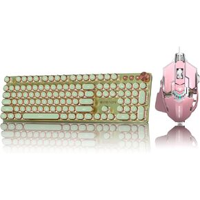 EWEADN V20 Typewriter Keyboard Wireless, 104 Keys Typewriter Style Mechanical Keyboard&EWEADN G5 Wired Gaming Mouse, Ergonomic RGB Computer Mouse
