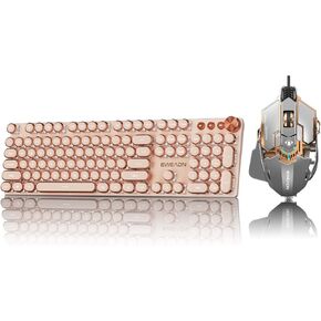 EWEADN V20 Typewriter Keyboard Wireless, 104 Keys Typewriter Style Mechanical Keyboard&EWEADN G5 Wired Gaming Mouse, Ergonomic RGB Computer Mouse