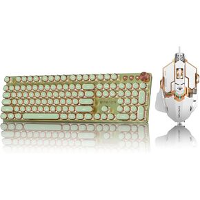 EWEADN V20 Typewriter Keyboard Wireless, 104 Keys Typewriter Style Mechanical Keyboard&EWEADN G5 Wired Gaming Mouse, Ergonomic RGB Computer Mouse