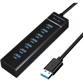7 Ports USB Hub, Multiple Port USB Hub with Indictor Light, High Speed Data Transmission USB Adapter, Compatible with Mouse, Keyboard, Printer, Windows, MacOS, Linux
