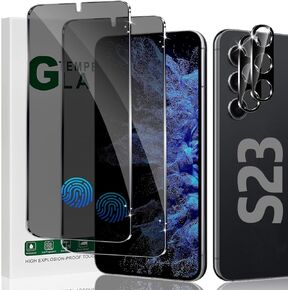 (2+2 Pack) For Galaxy S23 Privacy Screen Protector, Camera Lens Protector, 2.5D Full Coverage, Easy Installation, 9H Hardness, Fingerprint Unlock, Sensitivity Touch, For Samsung Galaxy S23 (6.1 Inch)