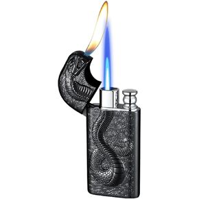 Cool Snake Lighter, Serpent Lighter, Dual Flame Lighter, Double Flame, Lighters for Men, Torch Jet Flame Refillable (Black)