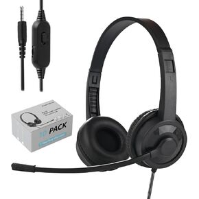 Bulk Headset with Microphone for Classroom School (10 Pack),Noise Cancelling Computer Headphones with Microphone for Office,Durable 3.5mm Wired Headset with Mic for Computer Laptop PC